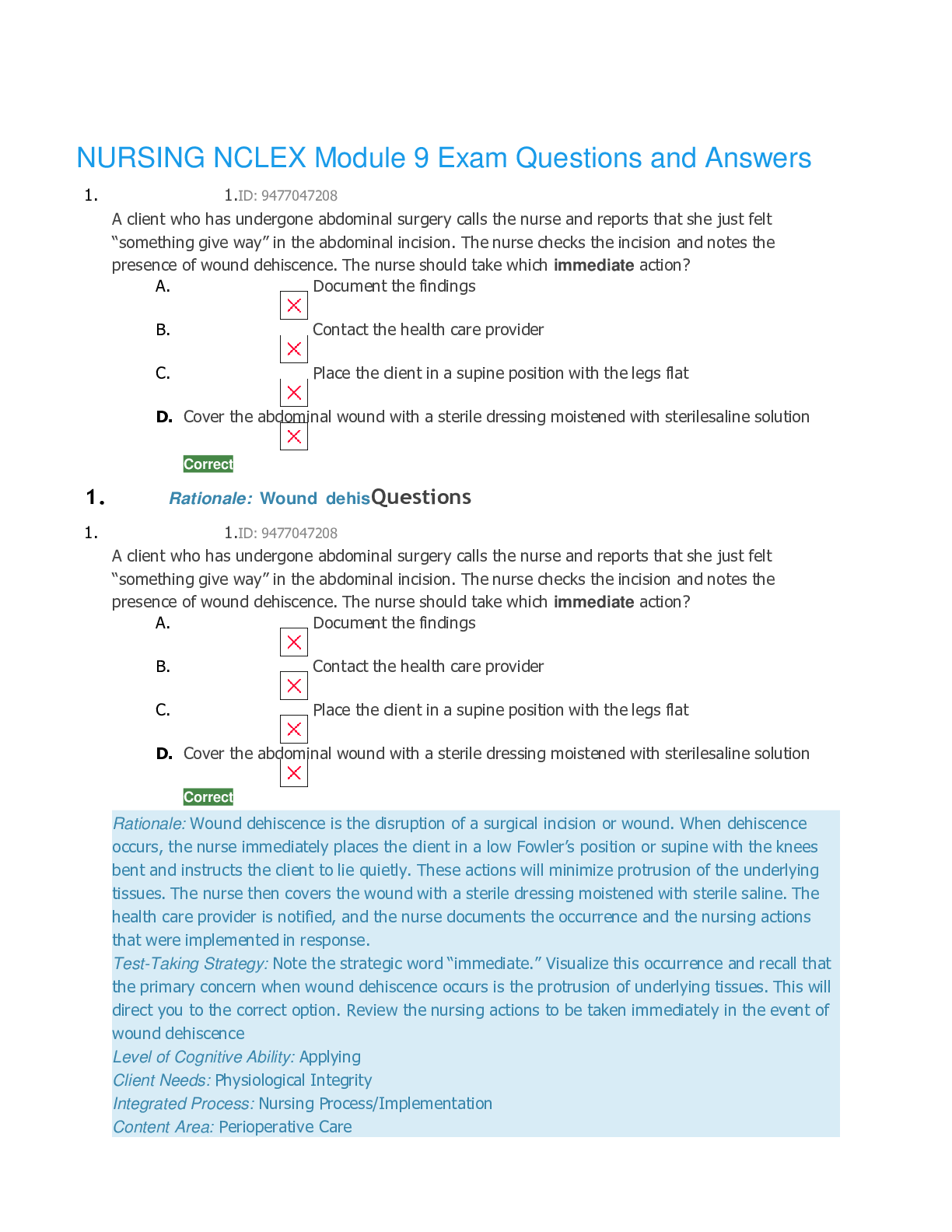Preview image for NURSING NCLEX Module 9 Exam Questions and Answers,100% CORRECT